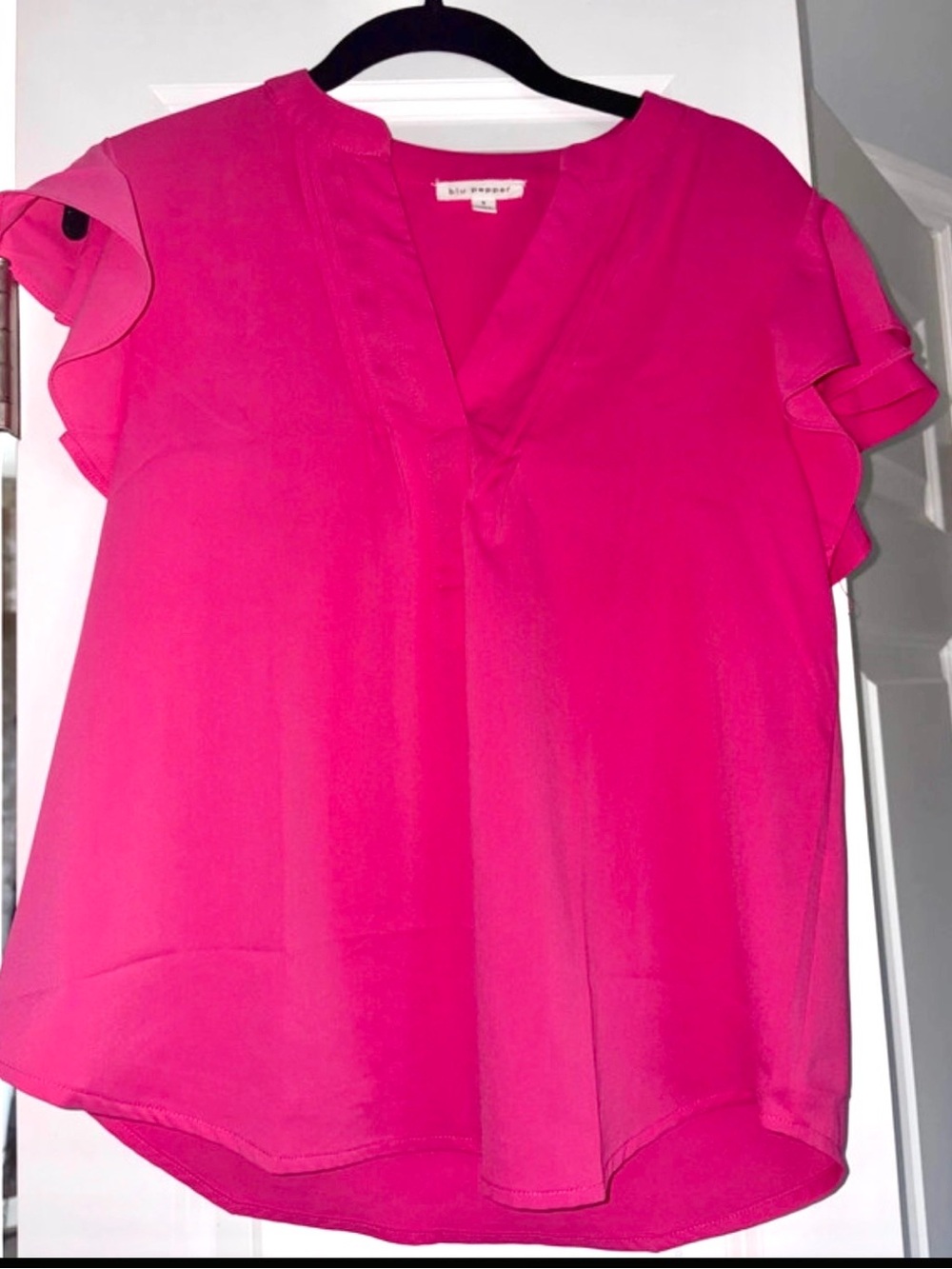 Blu Pepper Hot Pink V-Neck Ruffle Sleeve Blouse